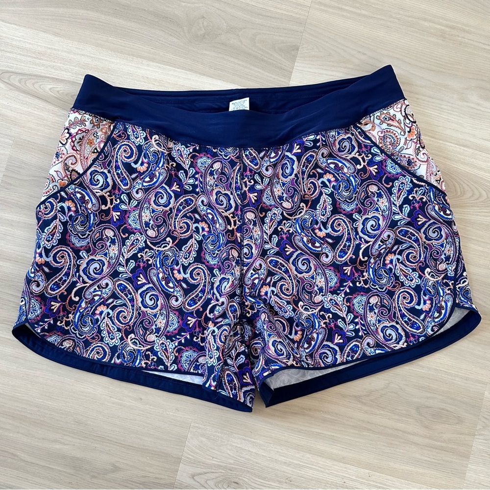 Lands End Blue Paisley Swim Shorts 22W Modest